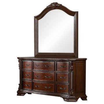 Furniture of America Cheston Wood 2-Piece Dresser with Mirror in Brown Cherry