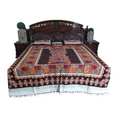 Mogul Interior - Indian Bedcover "GALICHA" Print Cotton Bedspread Plus 2 Pillow Covers Home Decor - Sheet And Pillowcase Sets