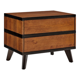 Linon Mid Century Two Drawer Wood Nightstand in Walnut Brown