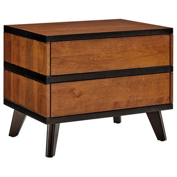Linon Mid Century Two Drawer Wood Nightstand in Walnut Brown