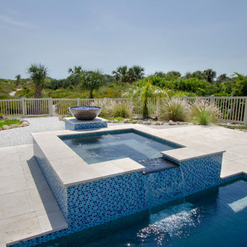 Linear Pool with Elevated Spa and Fire Bowl