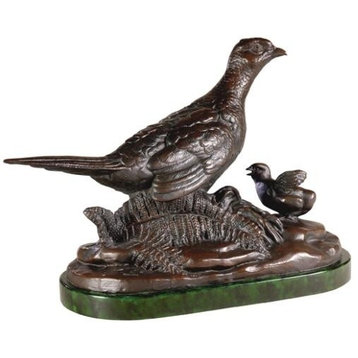 Sculpture TRADITIONAL Lodge Hen Pheasant Birds Chocolate Brown R
