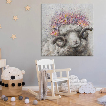 Abstract framed wall art with sheep "Prosperity"