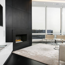 Basement corner fireplace