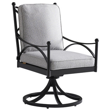 Tommy Pavlova 18"H Swivel Rocker Patio Dining Chair in Graphite/Printed Cushion
