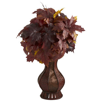 24" Autumn Maple Leaf Artificial Plant, Decorative Planter