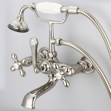 Vintage 7" Spread Wall Mount Tub Faucet & Handheld Shower, Cross handles