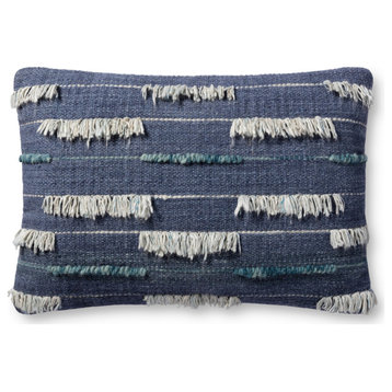 Indigo/Ivory 16"x26" Hand Woven Fringe Striped Accent Pillow