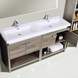 63 inch Havana Oak Modern Bathroom Vanity with Integrated Sink Top - Bathroom Vanities And Sink Consoles