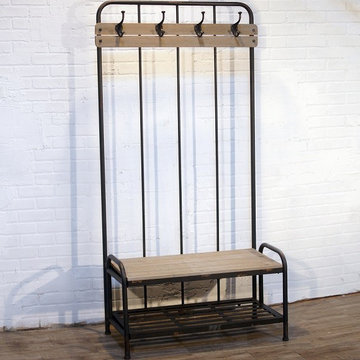 Metal and Wood Bench Coat Rack
