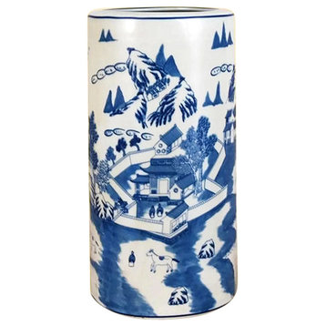 Chinese Blue and White Blue Willow Porcelain Umbrella Stand 18"