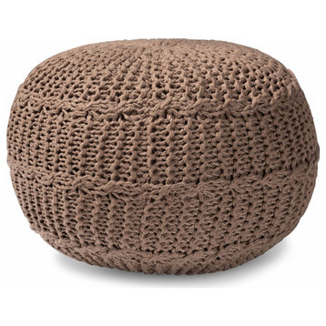 Modern and Contemporary Taupe Handwoven Pet Yarn Pouf Ottoman