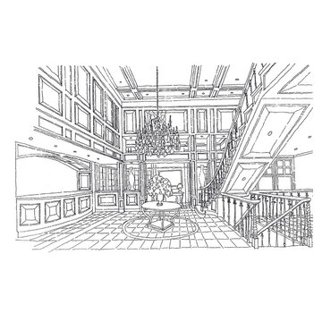 New England Resort Hotel Lobby Concept Sketch