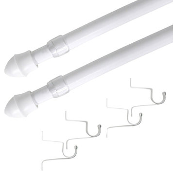 Set of 2, Cafe Curtain Rods Adjustable Diam 1/2", White, 19 to 29