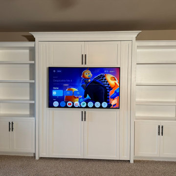 Custom Vertical Queen Murphy Bed, Featuring Open Shelving and Cabinet Storage On