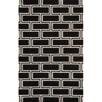 Edgy Hand-Tufted Bsilk and Wool Area Rug, 12' 0" X 15' 0", Black