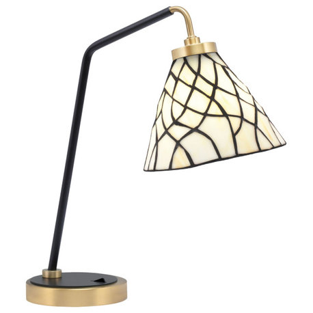 1-Light Desk Lamp, Matte Black/New Age Brass Finish, 7" Sandhill Art Glass