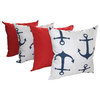 Solar Cherry And Anchors Navy Nautical Outdoor Throw Pillow, Set of 4