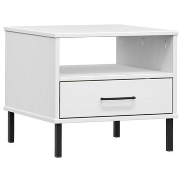 Vidaxl Bedside Table With Metal Legs White Solid Wood Pine Oslo