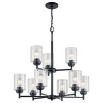 Kichler - Kichler Winslow 9 Light Chandelier, Black - The modern Winslow 9-light chandelier in a Black finish with Clear Seeded glass shade pair beautifully with the linear arms, bringing light and dimension to a space.