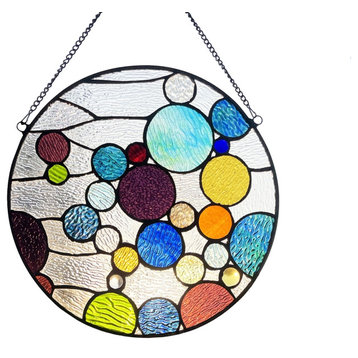 Chloe Lighting Bubbles Geometric-Style Stained Glass Window Panel 13" Wide