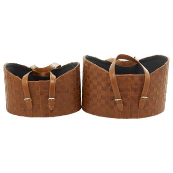 Set of 2 Brown Leather Modern Storage Basket 560966