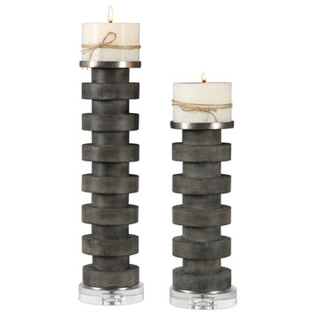 Uttermost Karun 16.5" Concrete Candleholders in Charcoal (Set of 2)