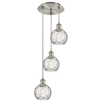 Athens Multi-Pendant, Brushed Satin Nickel, Clear Water Glass