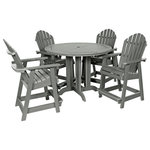 Sequioa - Sequoia 5-Piece Muskoka Adirondack Dining Set, Pub Height, Coastal Teak - Our unique, proprietary synthetic wood has been used extensively in world-famous, high-traffic environments since 2003.  A favorite wood-alternative for engineers at major theme parks, its realism and natural beauty means that it has seen use in projects ranging from custom furniture to fencing, flooring, wall covering and trash receptacles.