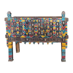 Consigned Antique Traditional Damchiya Chest Cabinet With Colourful Paintings