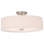 Livex Lighting - Meridian 4-Light Ceiling Mount, Brushed Nickel - Add style to any room with this elegant semi flush mount. The design features a beautiful hand crafted oatmeal fabric hardback drum shade in a stylish brushed nickel.