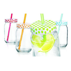 Assorted Colors Polka Dotted Mason Jar Sippers - Mugs