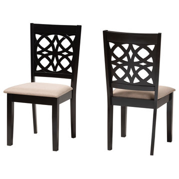 Abigail Beige Fabric and Dark Brown Finished Wood 2-Piece Dining Chair Set