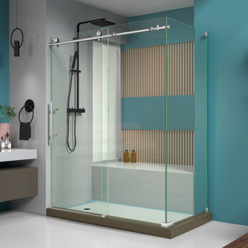Enigma-X 34.5 x 60.375 x 76 Sliding Shower Enclosure Brushed Stainless Steel