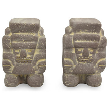 Tlaloc God of Rain, Pair Ceramic Statuettes, Mexico