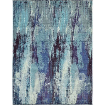 Vibrant Area Rug, Polypropylene With Unique Abstract Pattern, Blue/Grey