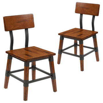 Flash Furniture Industrial Rustic Wooden Dining Side Chair in Walnut (Set of 2)