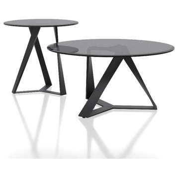 Furniture of America Hetra Metal 2-Piece Coffee Table Set in Black