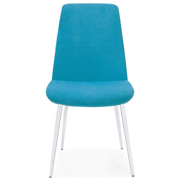 Aniella Dining Chair, Blue Soft Fabric Cover, Chrome Frame