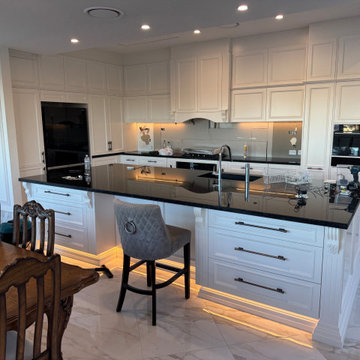 Luxury White Kitchen with Black Granite Island | Brisbane QLD