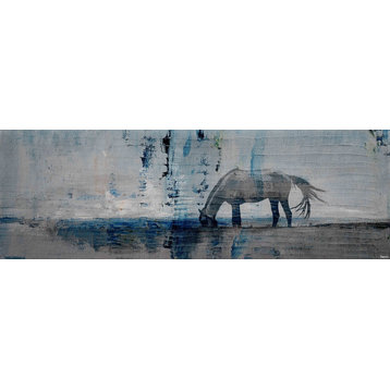 "Horse Grazing Blue" Painting Print on Wrapped Canvas, 45"x15"