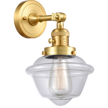 Franklin Restoration Small Oxford 1 Light Wall Sconce, Satin Gold, Clear Glass