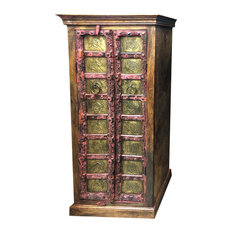 Consigned Antique Rustic Armoire Indian Brass Camel Doors Eclectic Cabinet