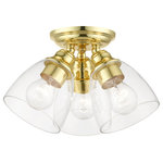 Livex Lighting - Montgomery 3 Light Polished Brass Semi-Flush - Whether it's style or practical lighting, this flush mount is the perfect addition to your bathroom, kitchen, hallway or bedroom. This three-light fixture from the Montgomery Collection features clear hand-blown glass shades and is shown in a polished brass finish. The clean graceful lines of the canopy complement the shades, creating an understated look that works well in most decors. Classic elegance combines with contemporary appeal to enhance any home in style.
