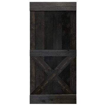 Stained Solid Pine Wood Sliding Barn Door, Charcoal Black, 38"x84", Mini X