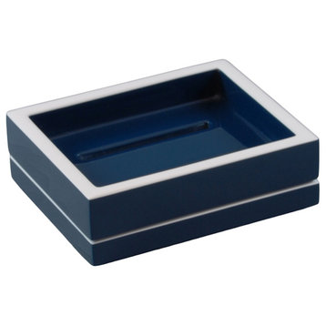 Navy Blue with White Lacquer Bathroom Accessories, Soap Dish