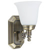 62020-3, 1-Light Metal Bathroom Vanity Wall Light Fixture, Antique Brass