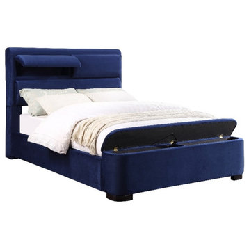 Furniture of America Fremont Contemporary Fabric Twin Bed with Storage in Navy