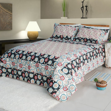 Alice and Flower Cotton 2PC Vermicelli-Quilted Patchwork Quilt Set (Twin Size)