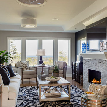 Modern Beach House Living Room & Fireplace with Ocean Views - Boston Magazine De